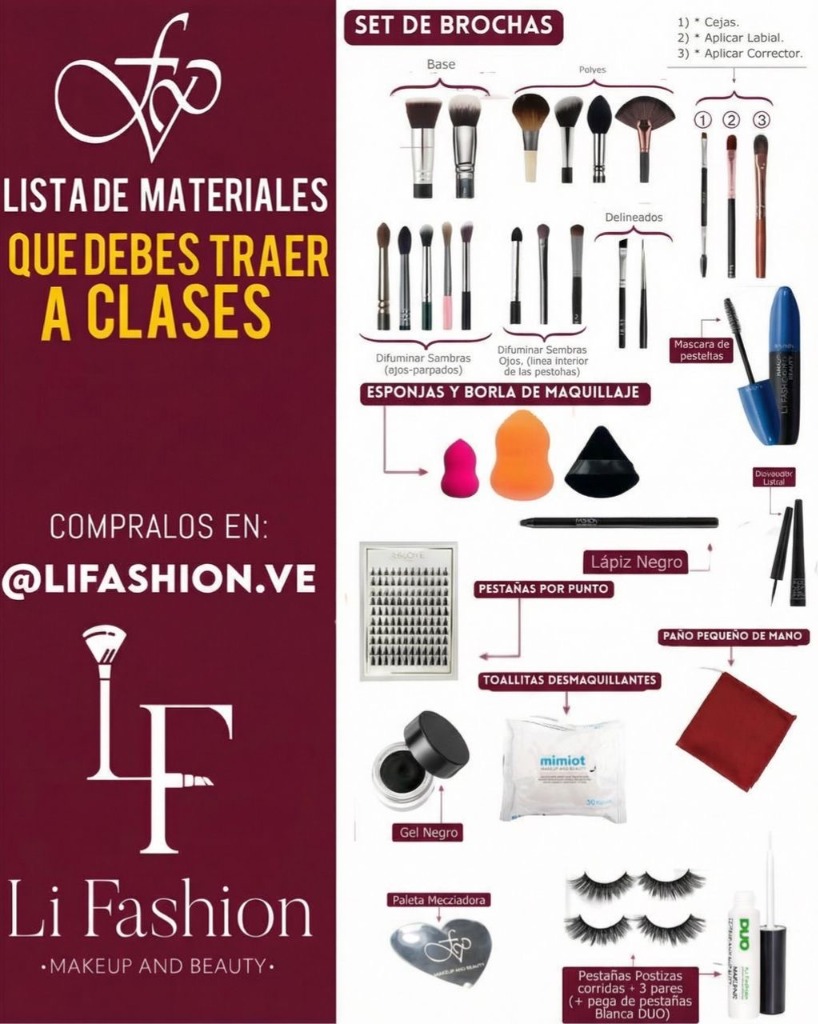Materiales cosméticos incluidos y organización en Foto Pose Venezuela